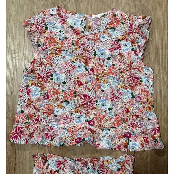 Solitare Women Floral Eyelet Lace 2 Piece Set Top and Shorts Multicolor Size M - Picture 2 of 11